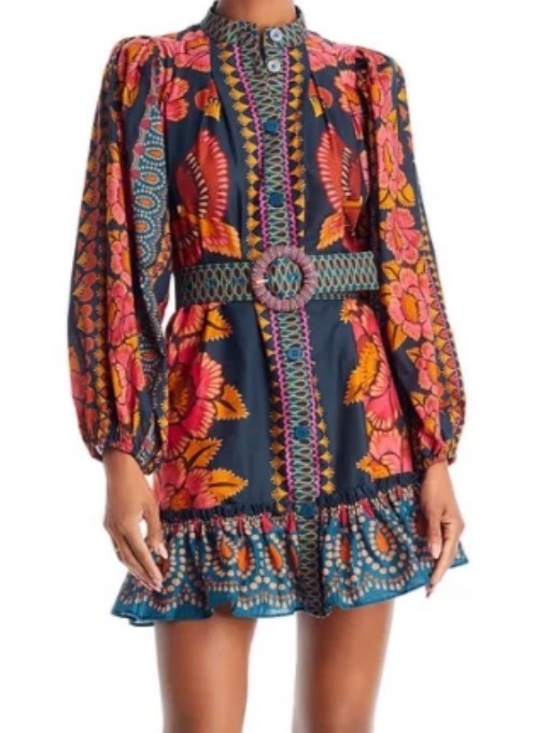 FARM Rio Dresses & Skirts - FARM RIO - Boho Floral Belted Mini Dress - Navy, Pink & Orange